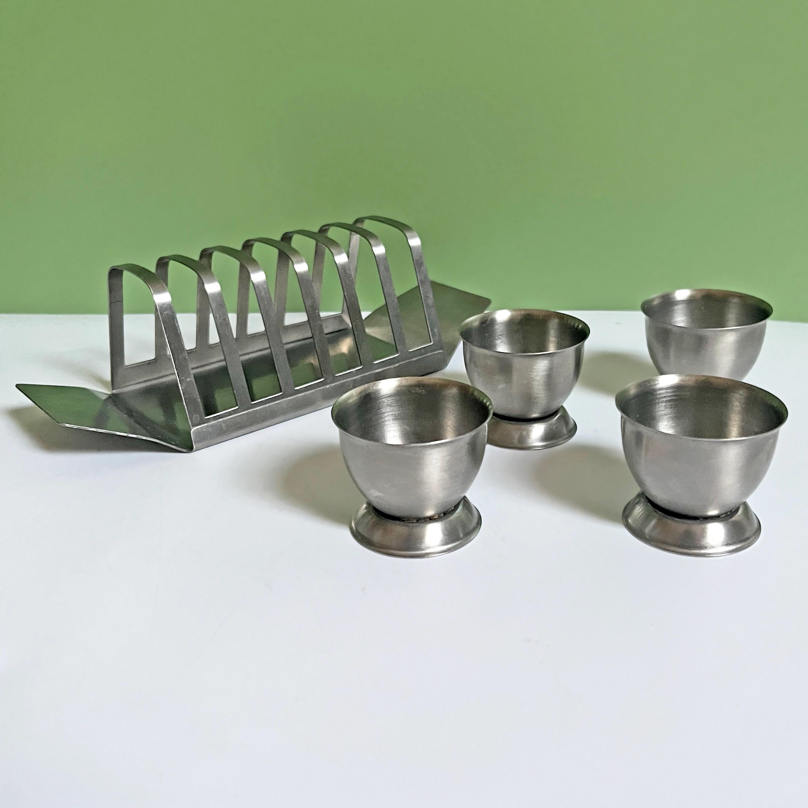 Midcentury Stainless Steel Toast Rack and Egg Cups Breakfast Set - Etsy