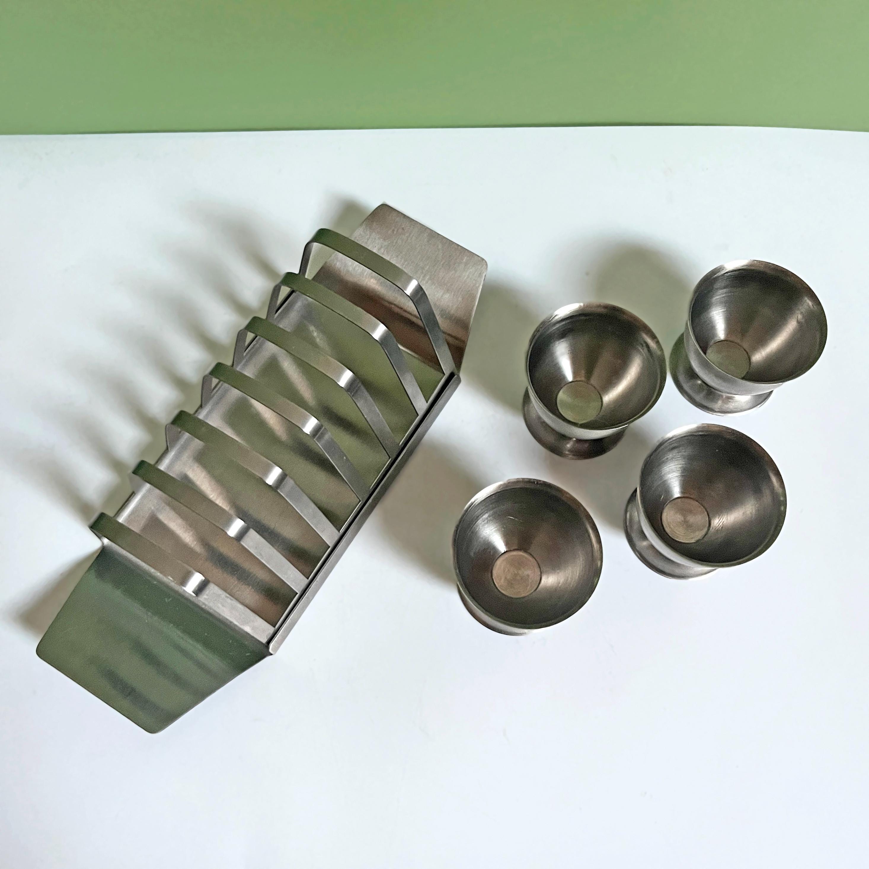 Toast Breakfast Set Midcentury Stainless Steel Toast Rack and Egg Cups Breakfast Set - Etsy