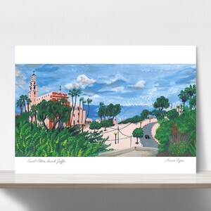 Saint-Peter, church, Jaffa, old city, Yafo, Israel. Gouache painting. Art print, illustration, digital print, Fine art, museum quality paper
