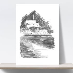 Yafo, Old city, Jaffa, Tel Aviv, Israel, Port, Architecture. Graphite pencil. Art print, illustration. 21x30 cm, Fine art quality paper