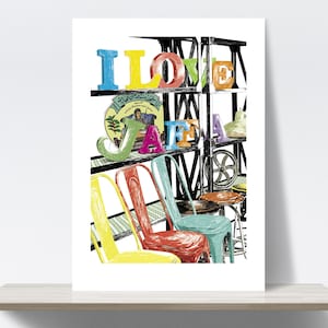 Jaffa, Yafo, Tel Aviv, Israel, mercado de pulgas, loja, móveis, decoração, estilo. Canetas marcadoras. Impressão artística, ilustração, papel de qualidade artística