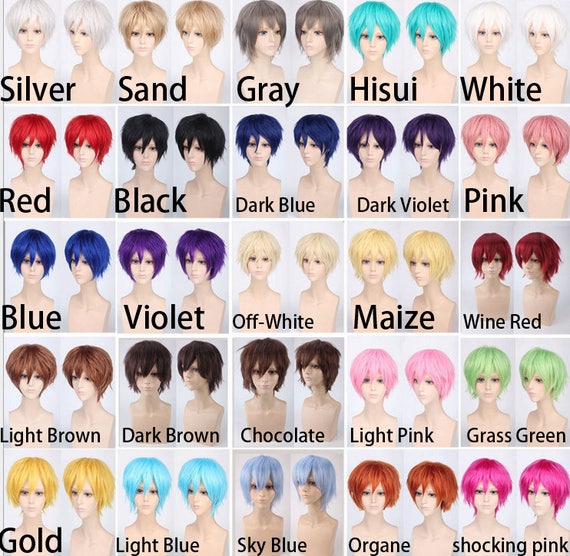 30cm Boy Men Fashion Short Straight Synthetic Hair Wig Cosplay Wig 25 Colors