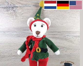 Polar Bear IJsbrand is helping Santa Claus as Christmas Elf, amigurumi crochet pattern