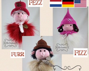 Funnies Fizz, Fezz and Furr, Amigurumi Crochet Pattern, with fur pompon