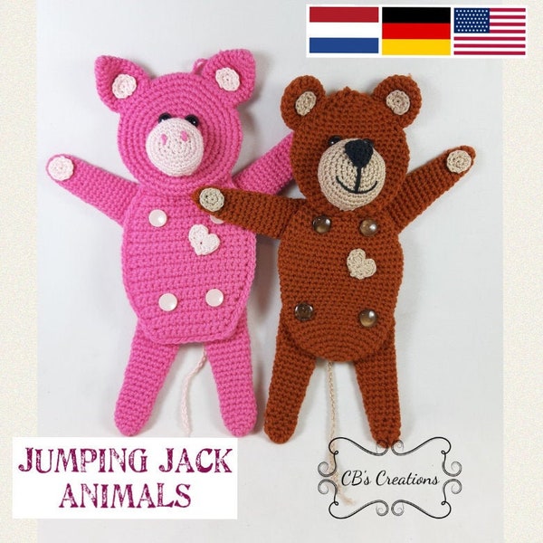 Jumping Jack Animals, Amigurumi Häkelanleitung, Bär und Schweinchen