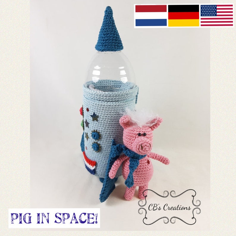 Pig in Space, Amigurumi Crochet Pattern, pig and rocket image 1