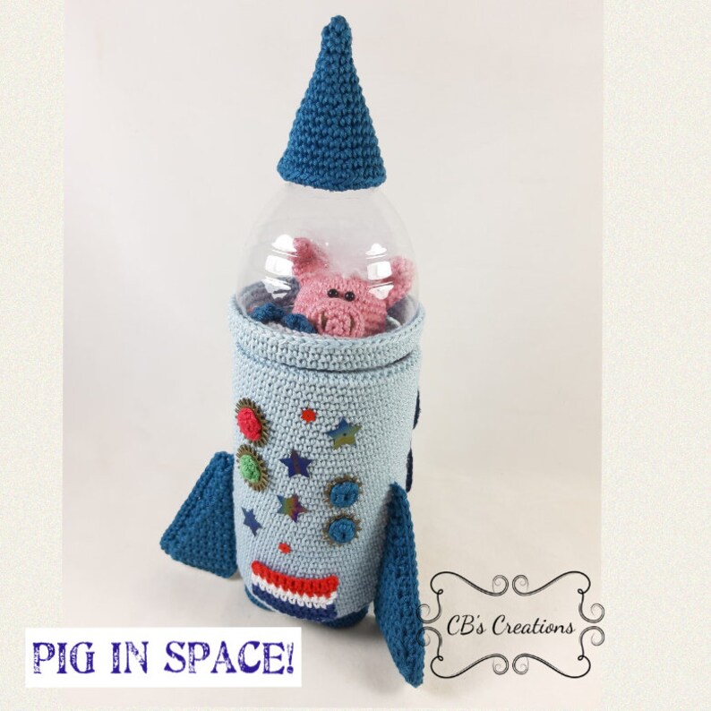 Pig in Space, Amigurumi Crochet Pattern, pig and rocket image 2