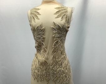 Rhinestone Beaded pearls,Evening,engagement,Wedding Dress Applique,Prom,Fabric,Bridal Applique