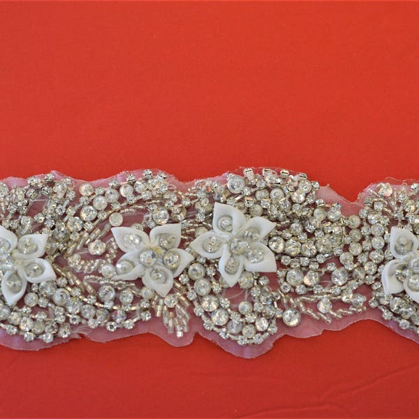 1 yard Rhinestone trim/ Rhinestone Chain/ Formal gown belt/ rhinestone  Swarovski shine silver