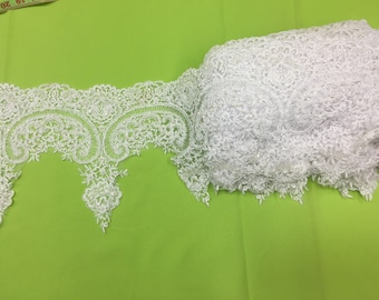 9 1/2" Wide Embroidered  lace trim, Brial Lace , Alencon Lace Trim, wedding lace ,Embroidered beaded lace, scalloped lace trim #30669