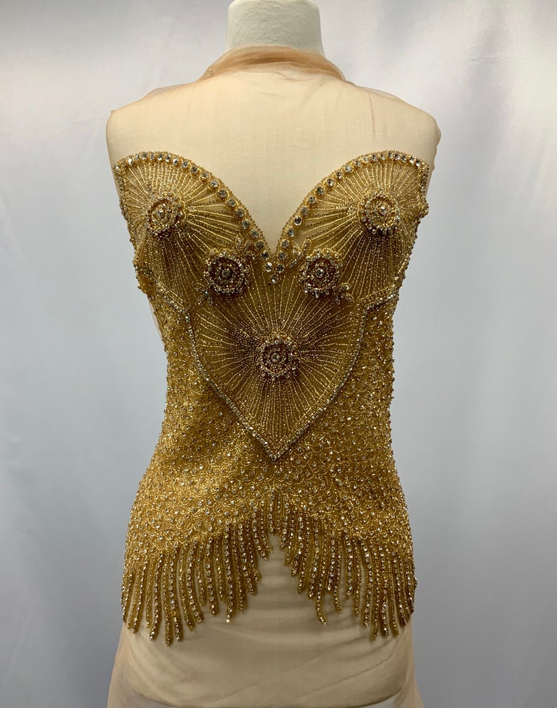 Beaded embroidery dress appliqu\u00e9 # 81178 Designer Body Rhinestone Applique,Dress Czech crystal