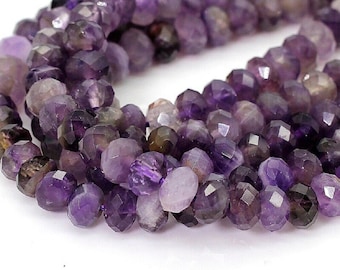 Genuine Amethyst Beads, Faceted Rondelle Natural Amethyst 4mm x 6mm 5mm x 8mm Gemstone Beads for jewelry Necklace Bracelet Making - RDF52