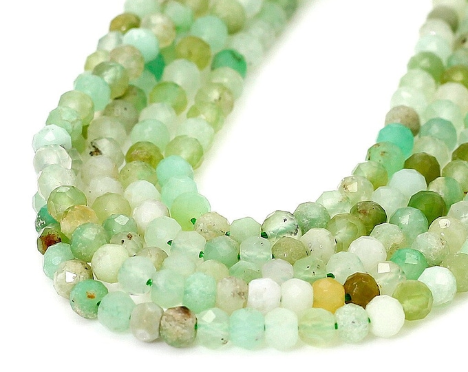 Natural Chrysoprase Beads, Natural Faceted Rondelle Chrysoprase 2mm x 3mm 2mm x 4mm Gemstone Beads - RDF77