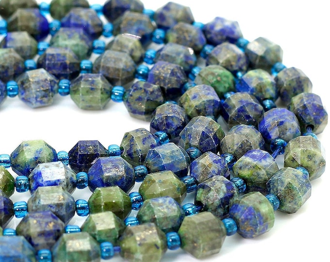 Lapis Beads, Natural Lapis Lazuli Faceted Round Double Terminated Points Energy Prism Cut Gemstone Beads - PGS323