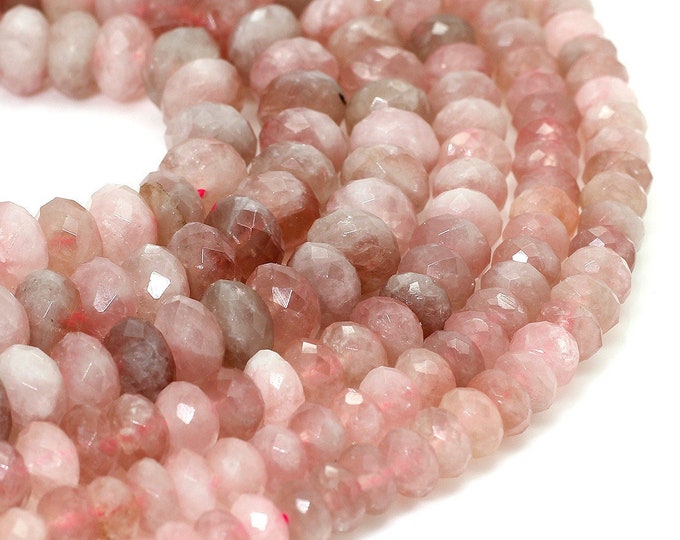 Strawberry Quartz Beads, Natural Strawberry Quartz Faceted Rondelle Loose Gemstone Beads - RDF30