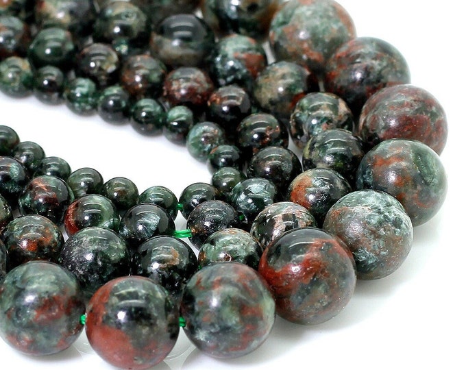 Natural Serpentine, Russian Serpentine Smooth Round Sphere Loose Gemstone Beads - RN133