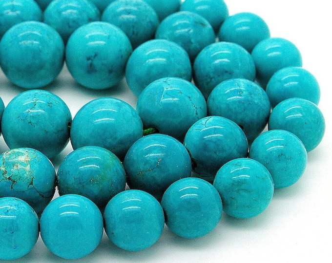 Blue Howlite Smooth Round Sphere Natural Gemstone Loose Beads - 8mm 10mm 12mm - RN116