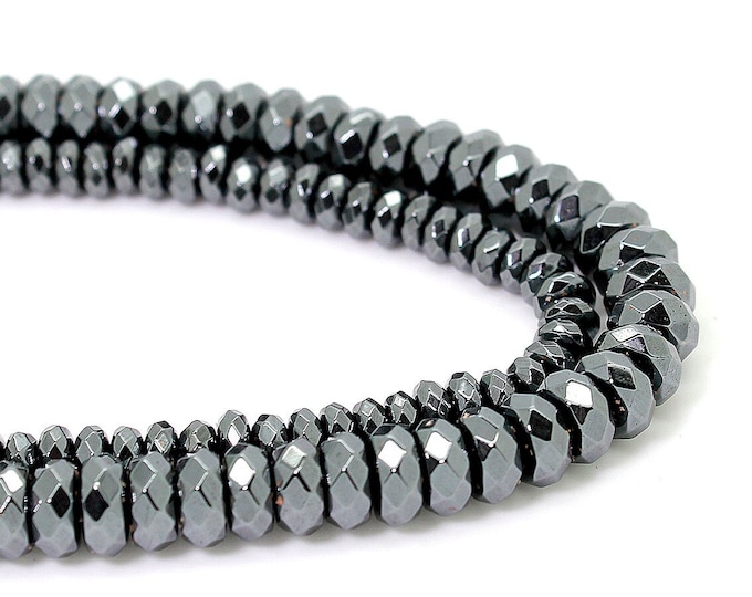 Hematitel Beads, Gun Metal Hematite Gray Faceted Rondelle Gemstone Beads - RDF62