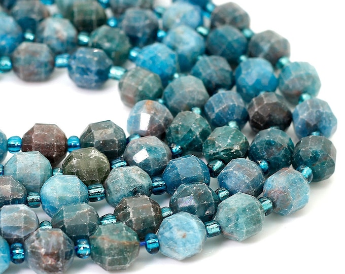 Natural Apatite Faceted Round 5mm x 6mm, 7mm x 8mm Double Terminated Points Energy Prism Cut Loose Gemstone Beads - PGS317