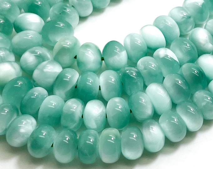 Green Moonstone Beads, Rare Natural Green Moostone Polished Rondelle 6mm x 8mm Gemstone Beads - RD30
