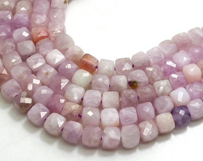 Natural Purple Kunzite Beads Square Cube Faceted Size 4mm Natural Gemstone Beads - PGS262