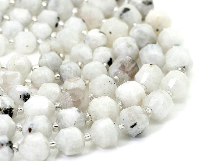 Natural Moonstone Beads, Faceted Round Double Terminated Points Energy Prism Cut Moonstone Gemstone Beads - PGS319