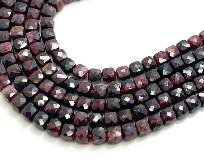 Natural Mozambique Garnet Beads Square Cube Faceted Size 4mm Natural Gemstone Beads - PGS262