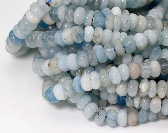 Natural Aquamarine, Natural Rondelle Blue Aquamarine Polished Gemstone Beads - RD25