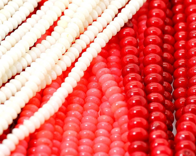 Natural Coral Beads, (Red Pink White) Coral Smooth Polished Rondelle Coin Flat Loose Gemstone Beads - RD27