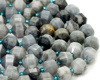 Natural Labradorite Beads, Octagon Faceted Round 11mm x 12mm Double Terminated Points Energy Prism Cut Gemstone Beads - PGS313