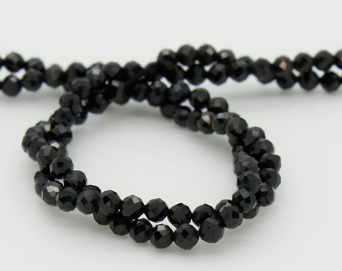 Black Spinel Beads, Natural Black Spinel Round Faceted Diamond Cut Ball Sphere Gemstone Beads 2mm, 3mm, 4mm - RNF34