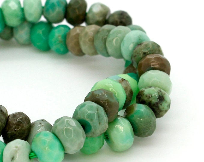 Opal Beads, Natural Green Moss Opal Faceted Rondelle Loose Gemstone Beads Bead - RDF45