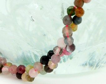 Natural Tourmaline Beads, Watermelon Rainbow Tourmaline Round Faceted Ball Sphere Loose Gemstone Beads (2mm 3mm 4mm) RDF19