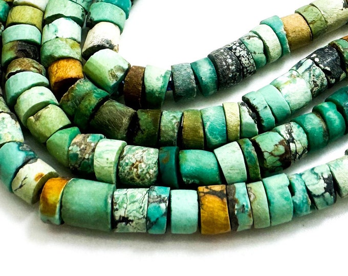 Natural Genuine Turquoise, Blue Arizona Kingman Turquoise Heishi Rondelle Disc 3mm 4mm 6mm Gemstone Beads - PG93A