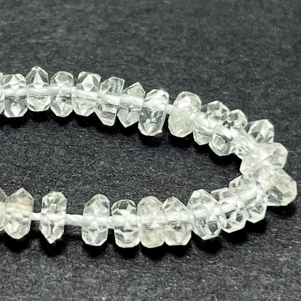 Clear Quartz Transparent Clear Rondelle Faceted Gemstone Bead Beads (2mm x 4mm, 2mm x 5mm, 3mm x 6mm, 4mm x 7mm) RDF10