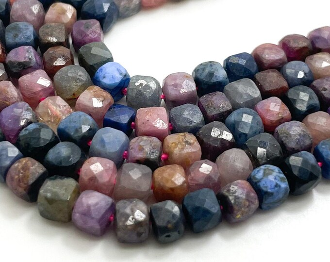 Natural Sapphire Ruby Beads Square Cube Faceted Size 4mm Natural Gemstone Beads - PGS262