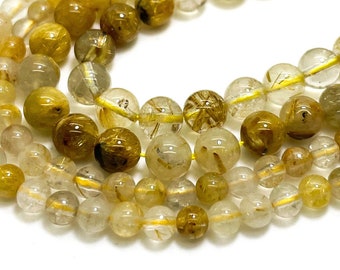 Genuine Rare Yellow Golden Topaz Polished Smooth Round 4mm 6mm Gemstone Beads - RN196