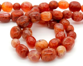 Fire Agate Beads, Natural Red Fire Agate Ball Oval Cylinder Tube Smooth Polished Gemstone Beads - PGS100