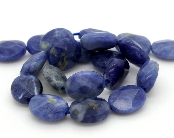 Flat Sodalite Beads, Natural Blue Sodalite Smooth Polished Faceted Flat Oval Gemstone Beads - PGP14