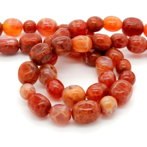 Fire Agate Beads, Natural Red Fire Agate Ball Oval Cylinder Tube Smooth Polished Gemstone Beads - PGS100