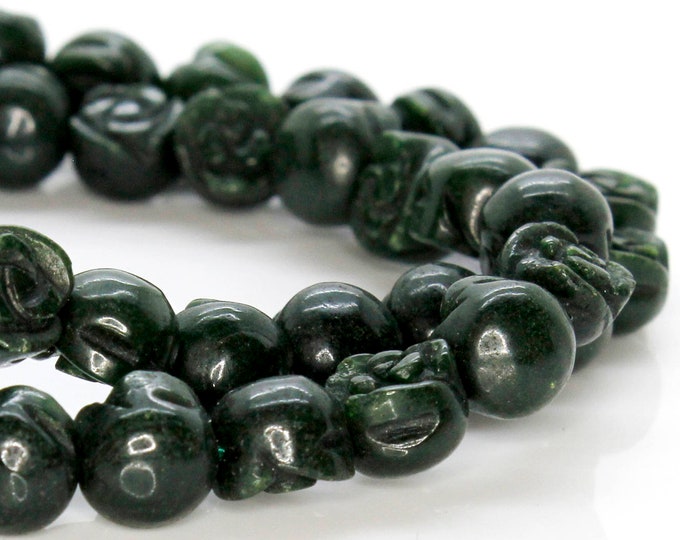 Natural Jade, Jade Flower Round Natural Stone Loose Gemstone Beads - PGS49