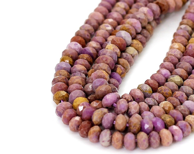 Purple Phosphosiderite, Natural Faceted Rondelle Phosphosiderite 3mm x 5mm, 4mm x 5mm Gemstone Beads - RDF79A
