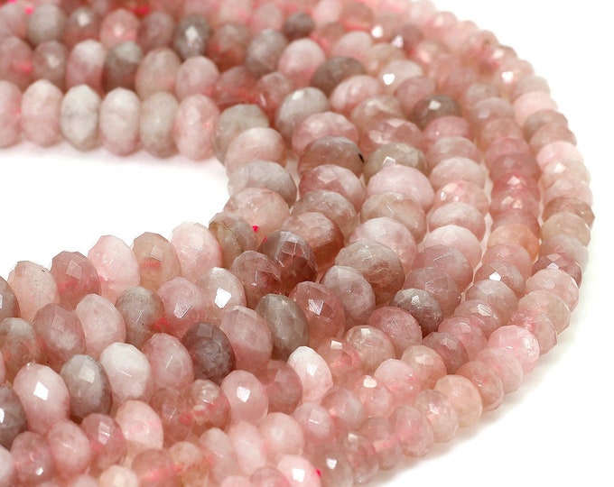 Strawberry Quartz Beads, Natural Strawberry Quartz Faceted Rondelle Gemstone Beads - RDF30