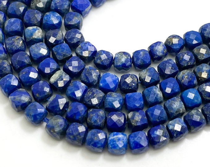 Natural Blue Lapis Lazuli Square Cube Faceted Size 4mm 5mm Natural Gemstone Beads - PGS262
