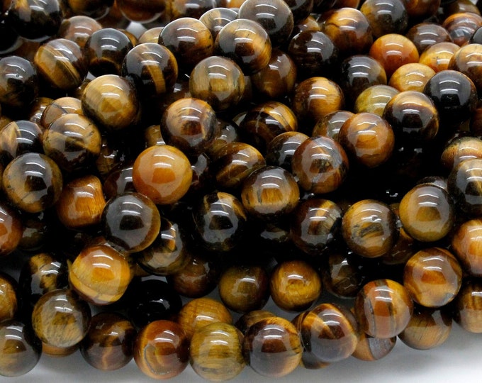 Tiger Tiger's Eye Polished Smooth Round Gemstone 4mm 6mm 8mm 10mm Beads - PG293