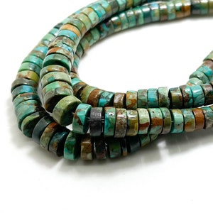 Natural Genuine Turquoise Polished Smooth Tube Cylinder Heishi Rondelle 2mm x 4mm ~ 3mm x 8mm Gemstone Beads - PGS362B