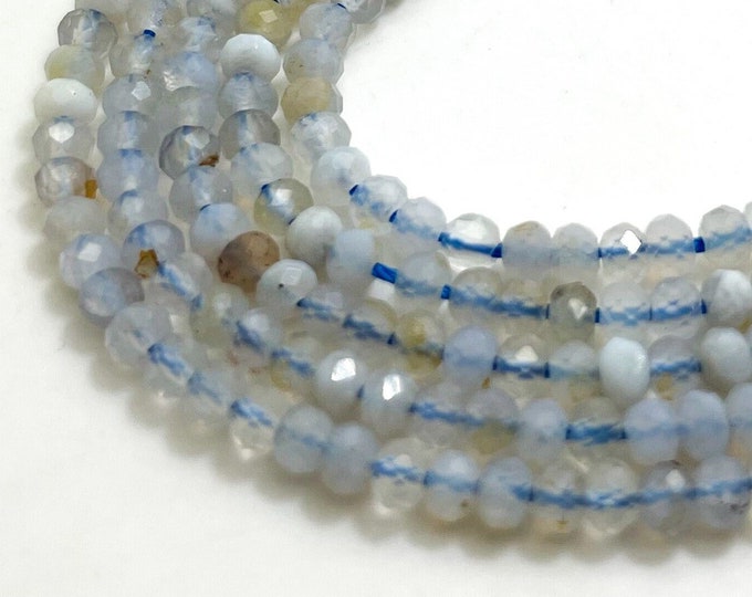 Natural Blue Lace Agate Beads, Blue Lace Agate Faceted Rondelle 2mm x 3mm Gemstone Beads - PG64B