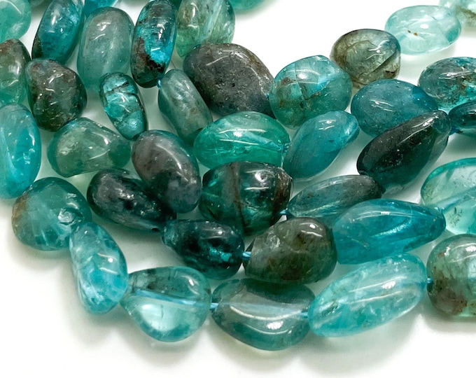 Green Apatite Beads, Natural Apatite Polished Nugget Pebble Round Barrel Gemstone Beads - PG318