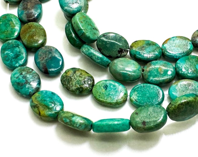 Natural Genuine Blue Turquoise Flat Oval Polished Smooth Gemstone Beads - PGS391C