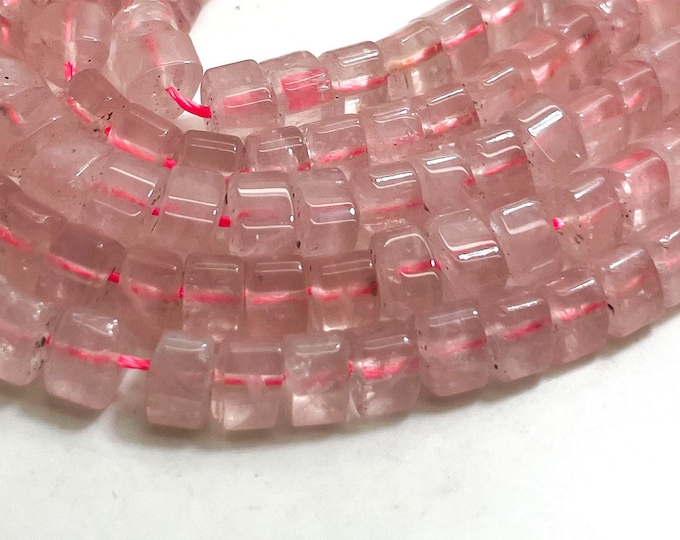 Natural Pink Rose Quartz Polished Smooth Triangle Heishi Transparent Gemstone Beads (5mm x 6mm) - PG153